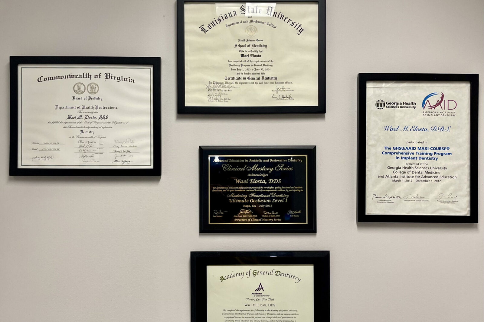 Best Dentist in Lansdowne, Leesburg, Ashburn, VA (Wael Elosta Certificates)